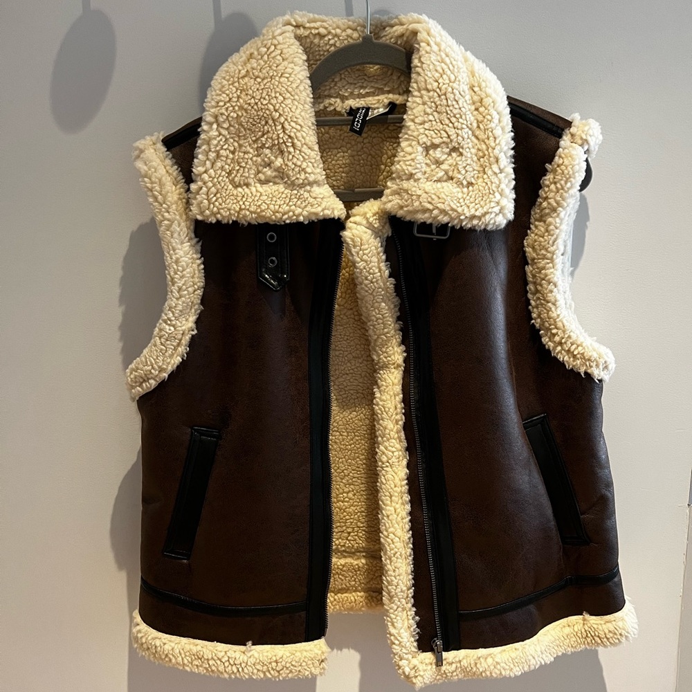 H&M Faux Leather Teddy Fleeced Lined Vest
